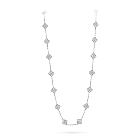 Vintage Alhambra Long Necklace, 20 Motifs (White gold, Diamond)