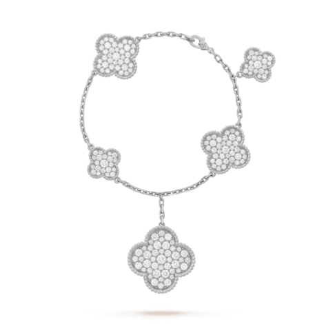 Magic Alhambra Bracelet, 5 Motifs (White Gold, Diamond)