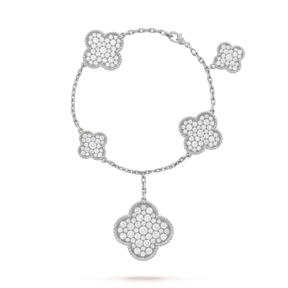 Magic Alhambra Bracelet, 5 Motifs (White Gold, Diamond)