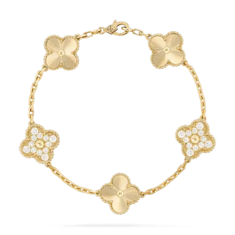 Vintage Alhambra Bracelet, 5 Motifs (Yellow Gold, Diamond)