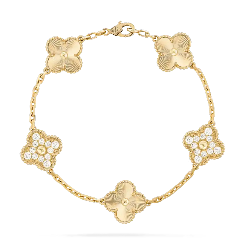 Vintage Alhambra Bracelet, 5 Motifs (Yellow Gold, Diamond)