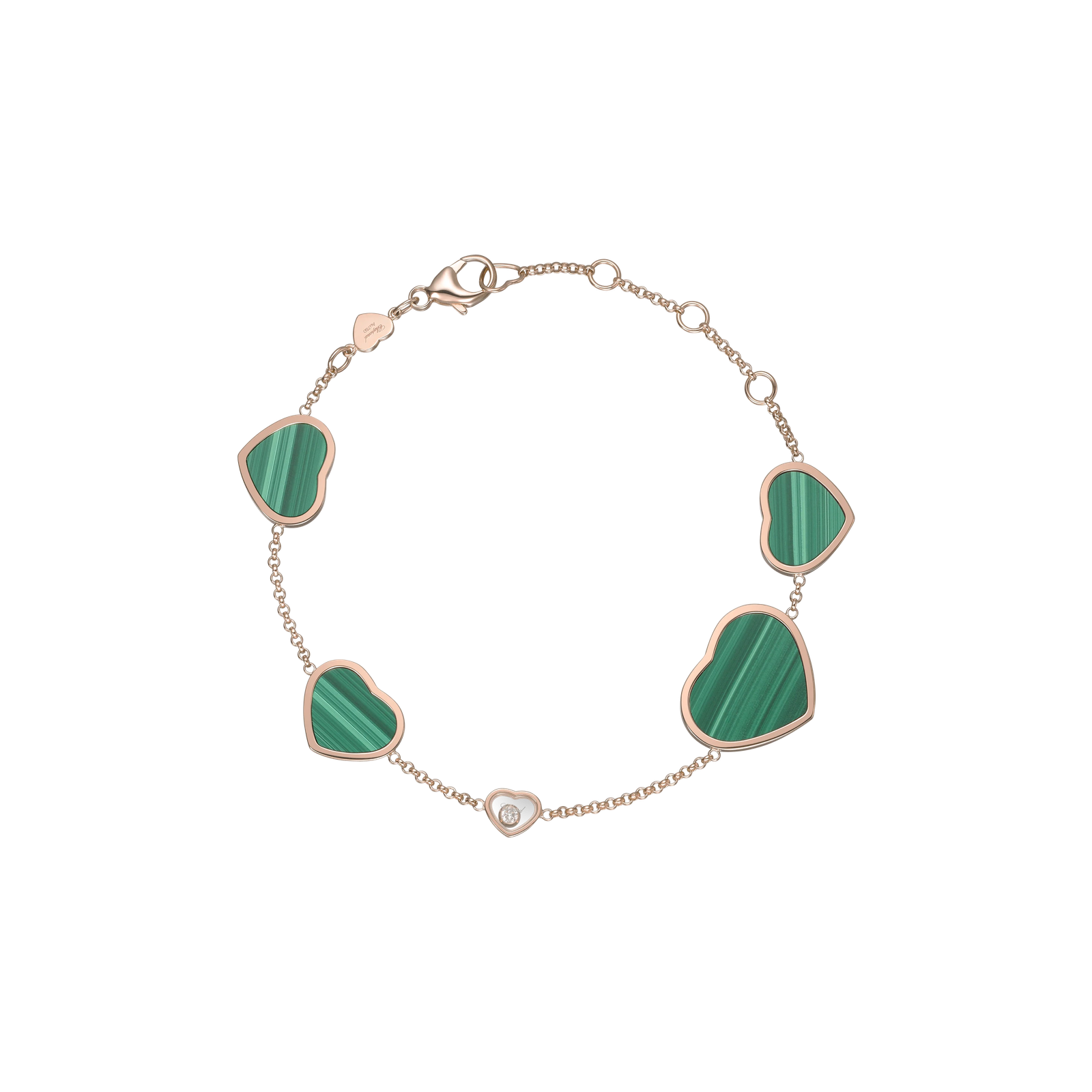 Happy Hearts Bracelet, Ethical Rose Gold, Diamond, Malachite