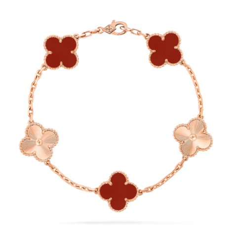 Vintage Alhambra Bracelet, 5 Motifs (Rose Gold, Carnelian)