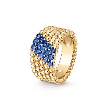 Perlée Couleurs Ring, 5 Rows (Yellow Gold, Sapphire)