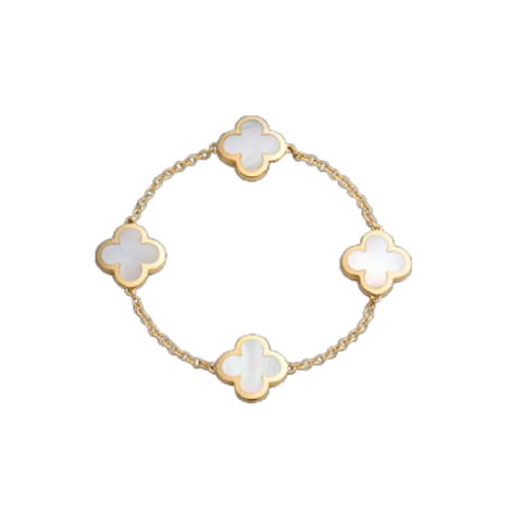 Pure Alhambra Bracelet, 4 Motifs (Yellow Gold, Mother-of-Pearl)