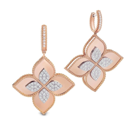 Princess Flower Earring with Diamonds, Rose Gold