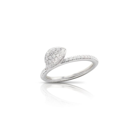 Petit Garden Ring, White Gold with Diamonds, Single Leaf