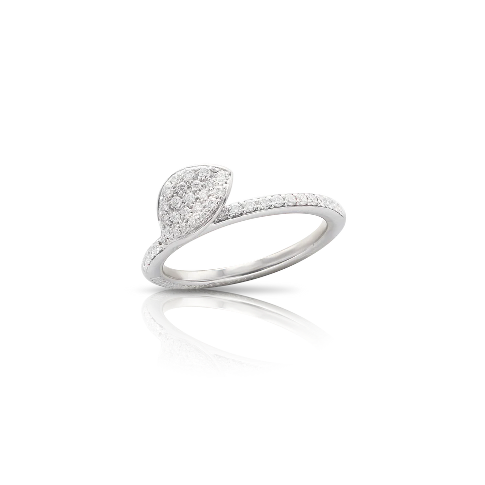 Petit Garden Ring, White Gold with Diamonds, Single Leaf