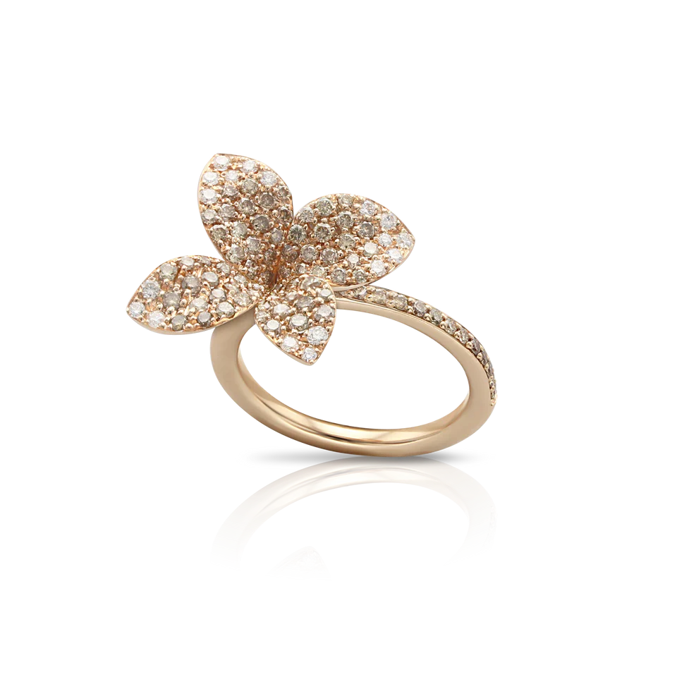 Petit Garden Ring, Rose Gold with Diamonds, Medium Flower